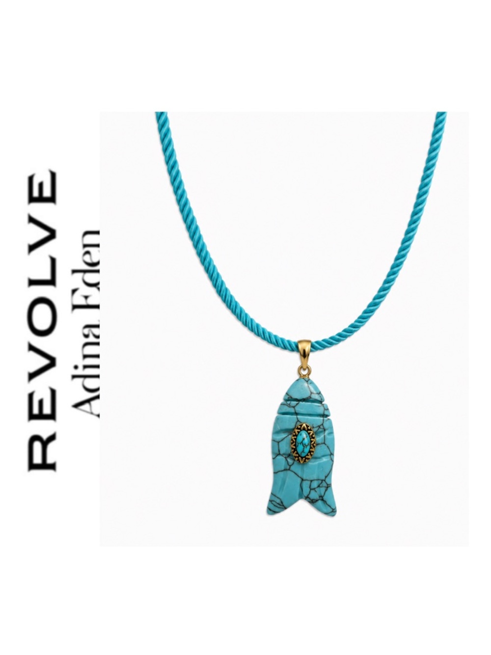 Revolve x Adina Eden Turquoise Fish Pendant Cotton Rope Necklace in Turquoise